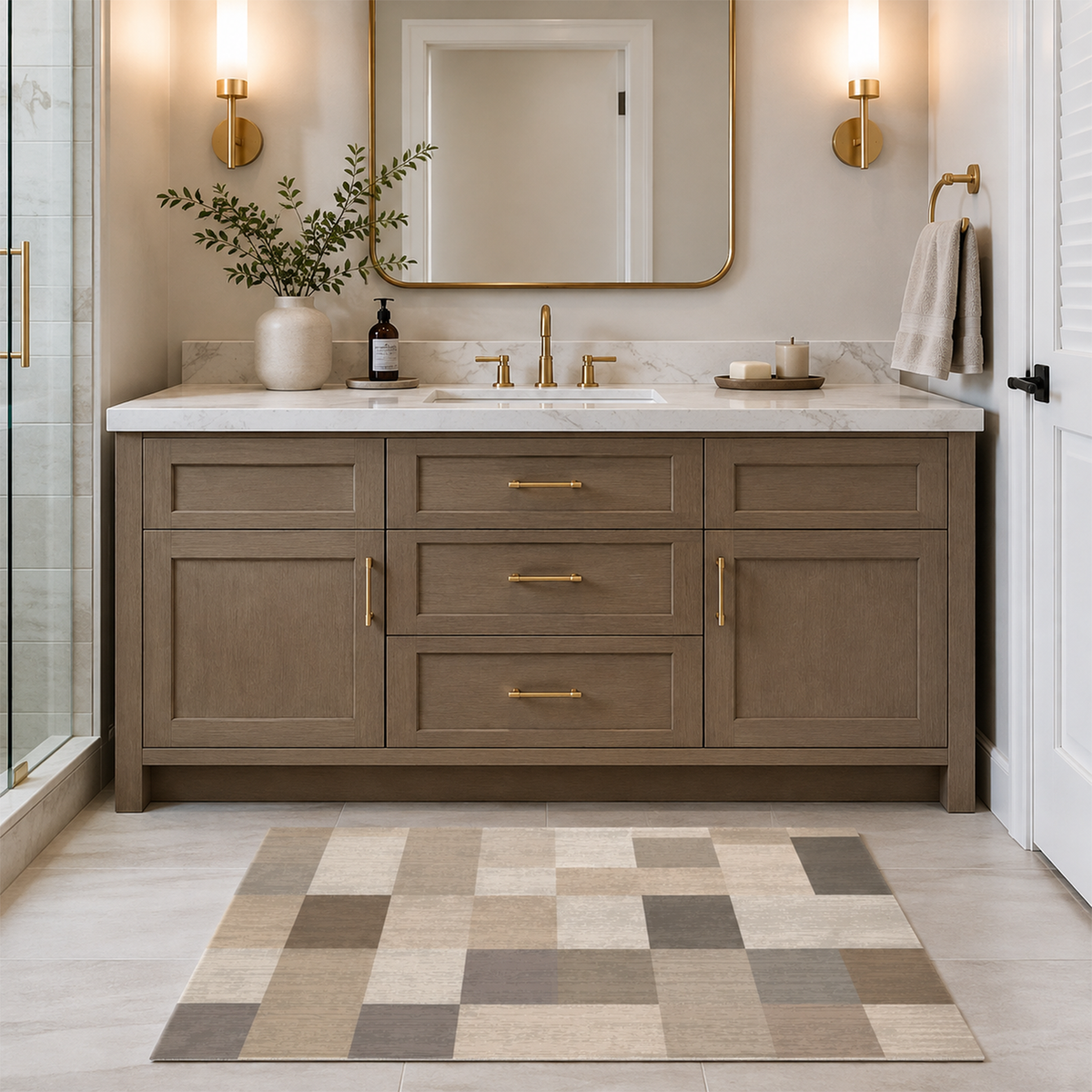 Tonal Patchwork Grid Rug
