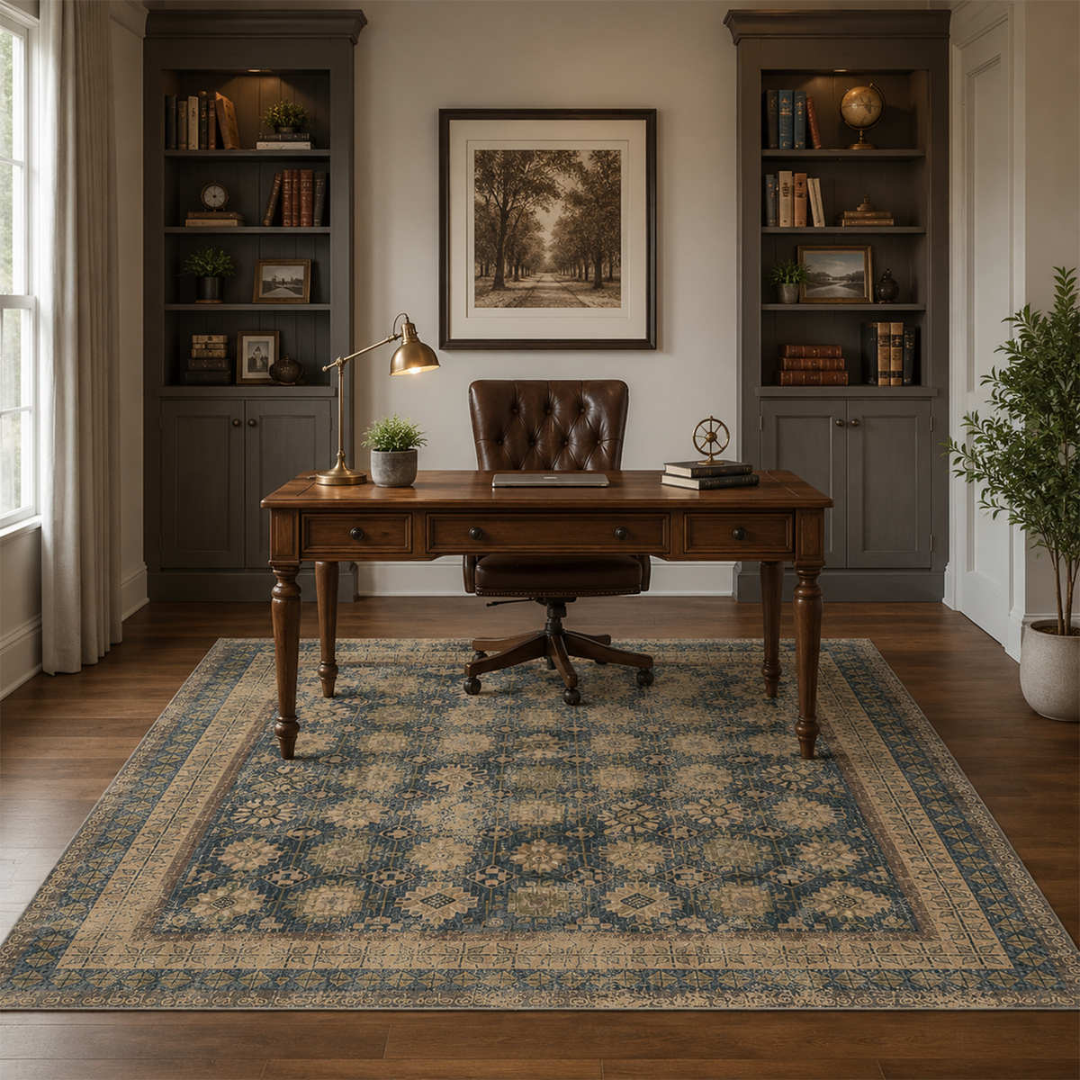 Distressed Navy Botanical Rug
