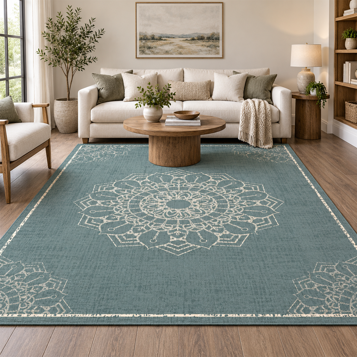 Teal Mandala Medallion Rug