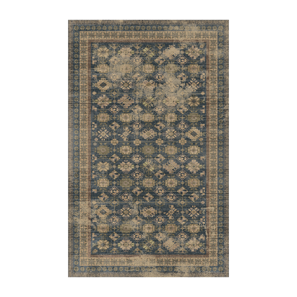 Distressed Navy Botanical Rug