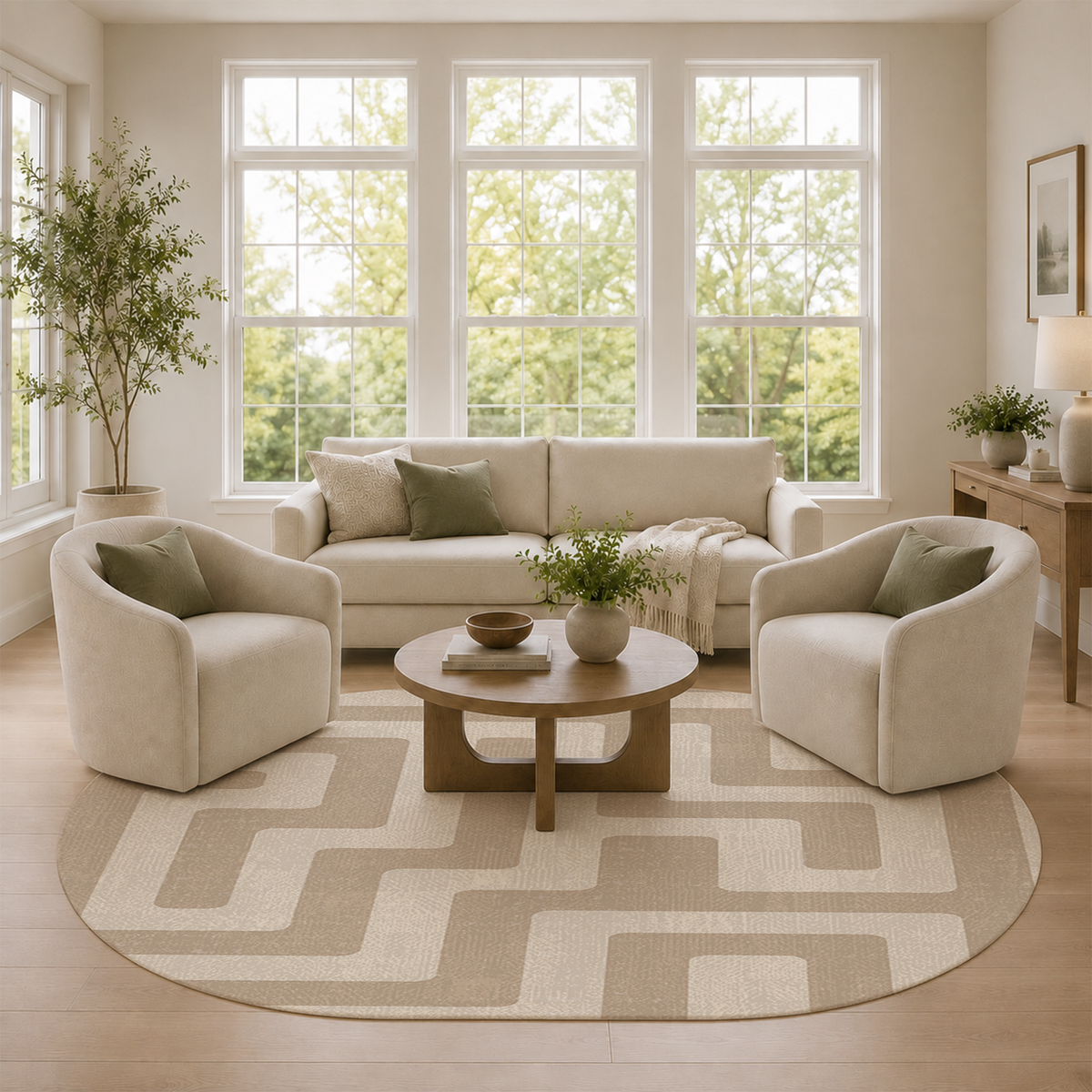 Tonal Beige Maze Labyrinth Rug