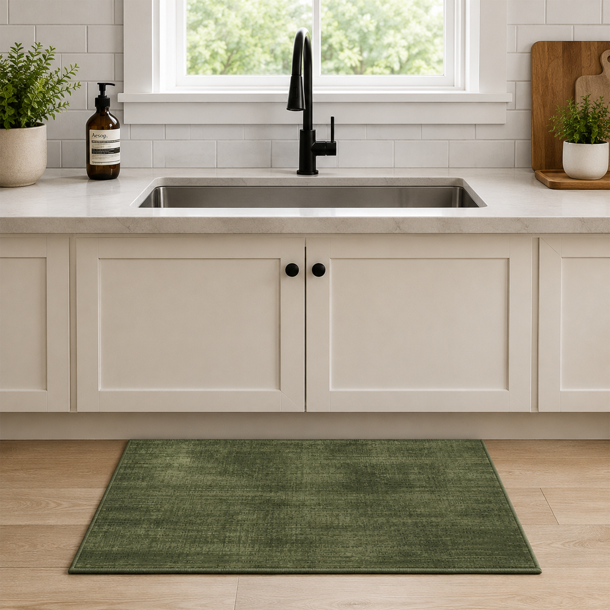 Olive Green Distressed Area Rug