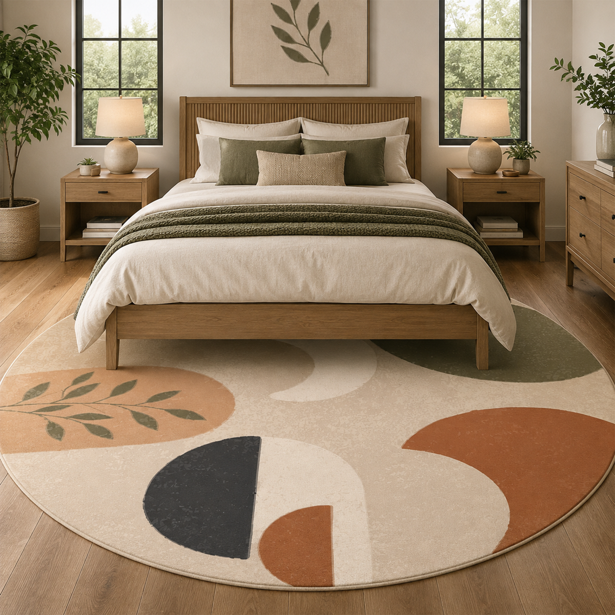 Modern Botanical Geometric Washable Area Rug