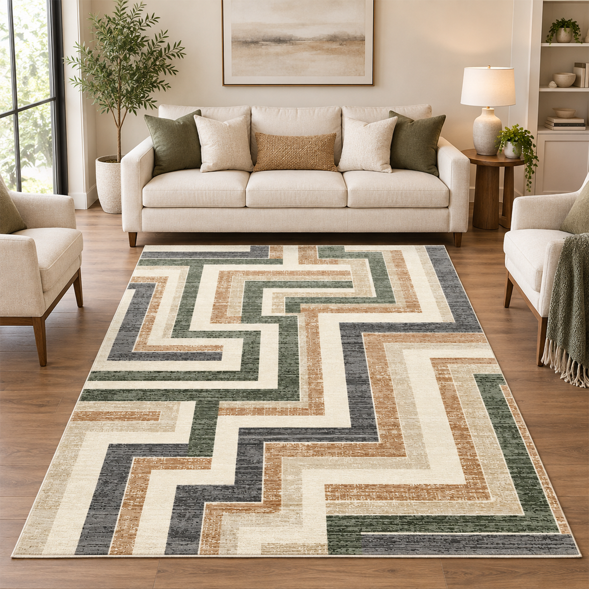 Geometric Maze Path Rug