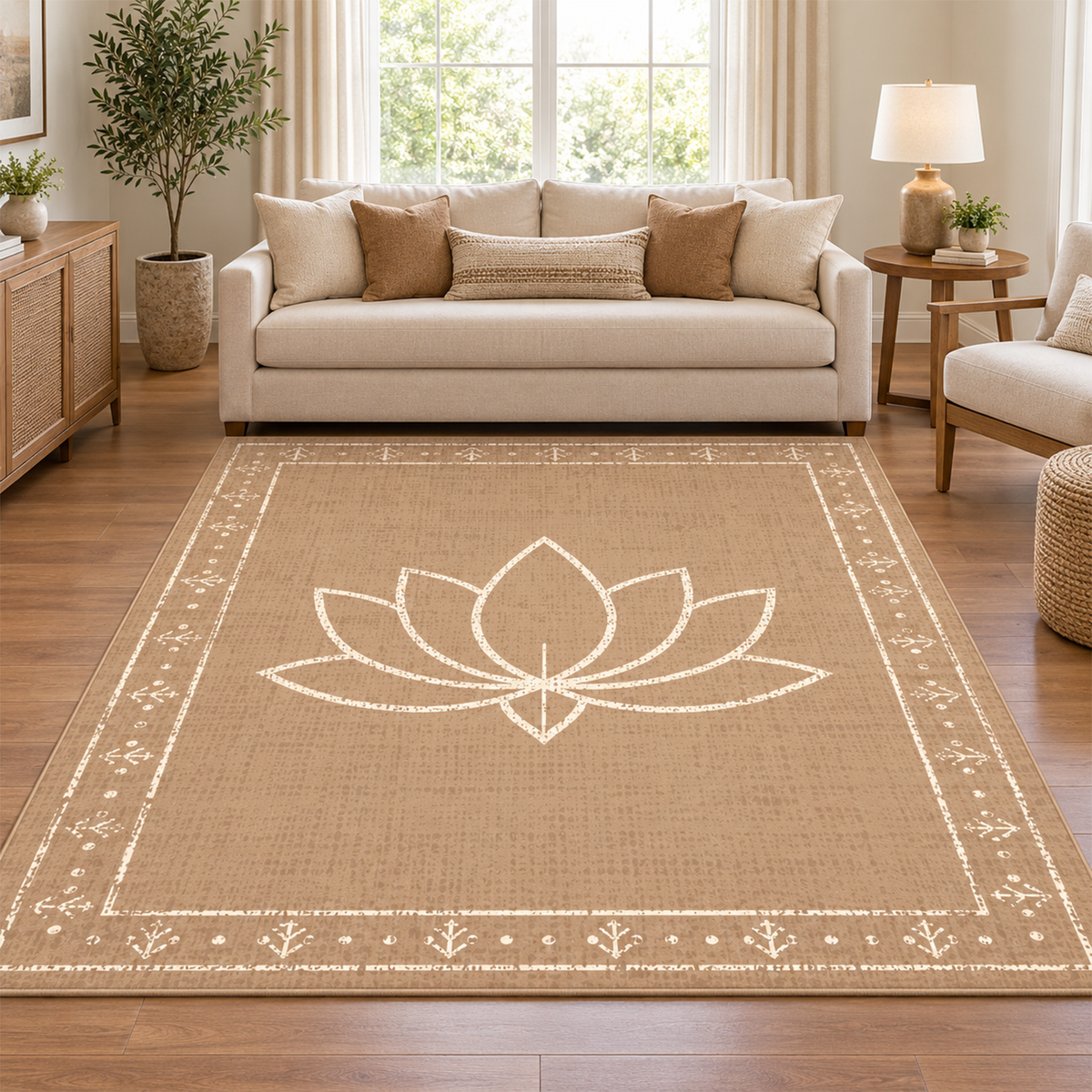 Sand Lotus Border Rug