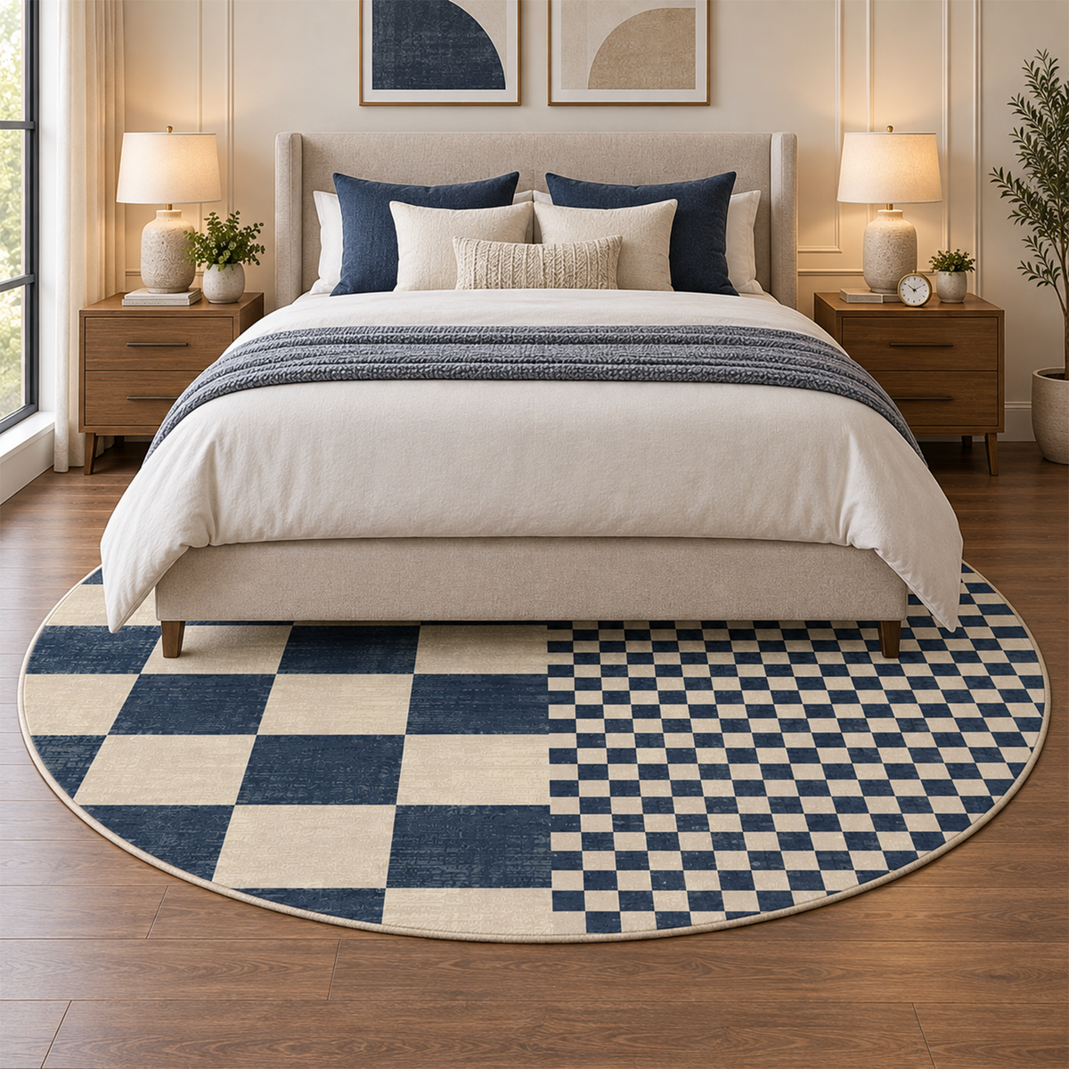 Navy Split Checker Rug