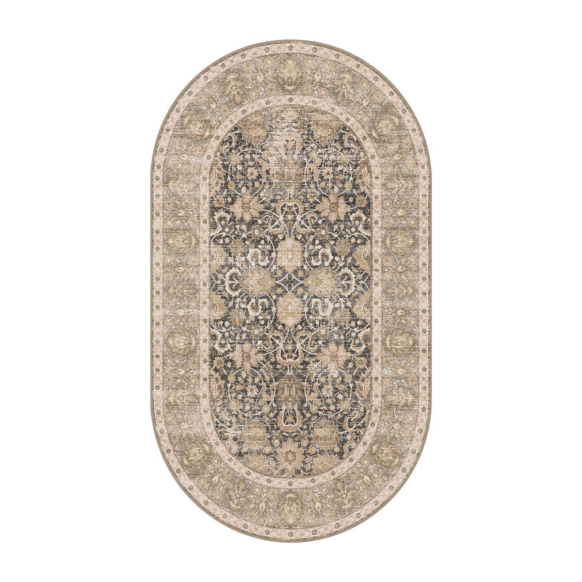 Distressed Charcoal Floral Rug