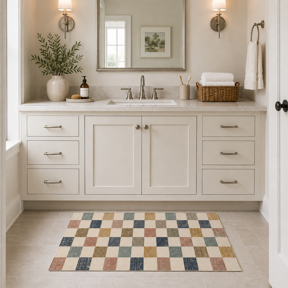 Multicolor Woven Checkerboard Rug