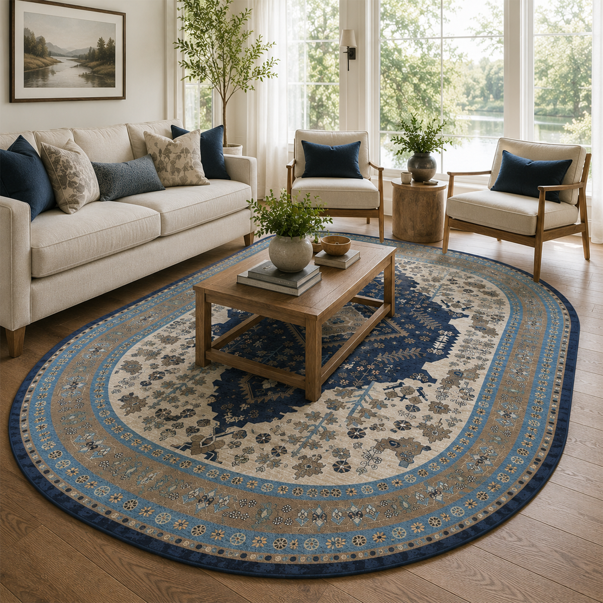 Heritage Navy Medallion Rug