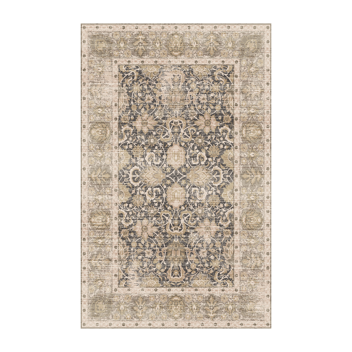 Distressed Charcoal Floral Rug