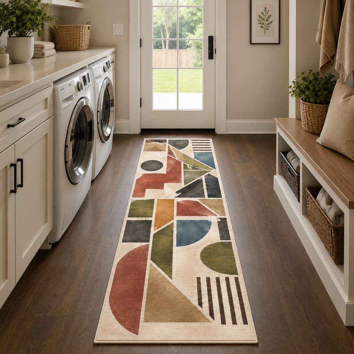 Modern Abstract Geometric Washable Area Rug