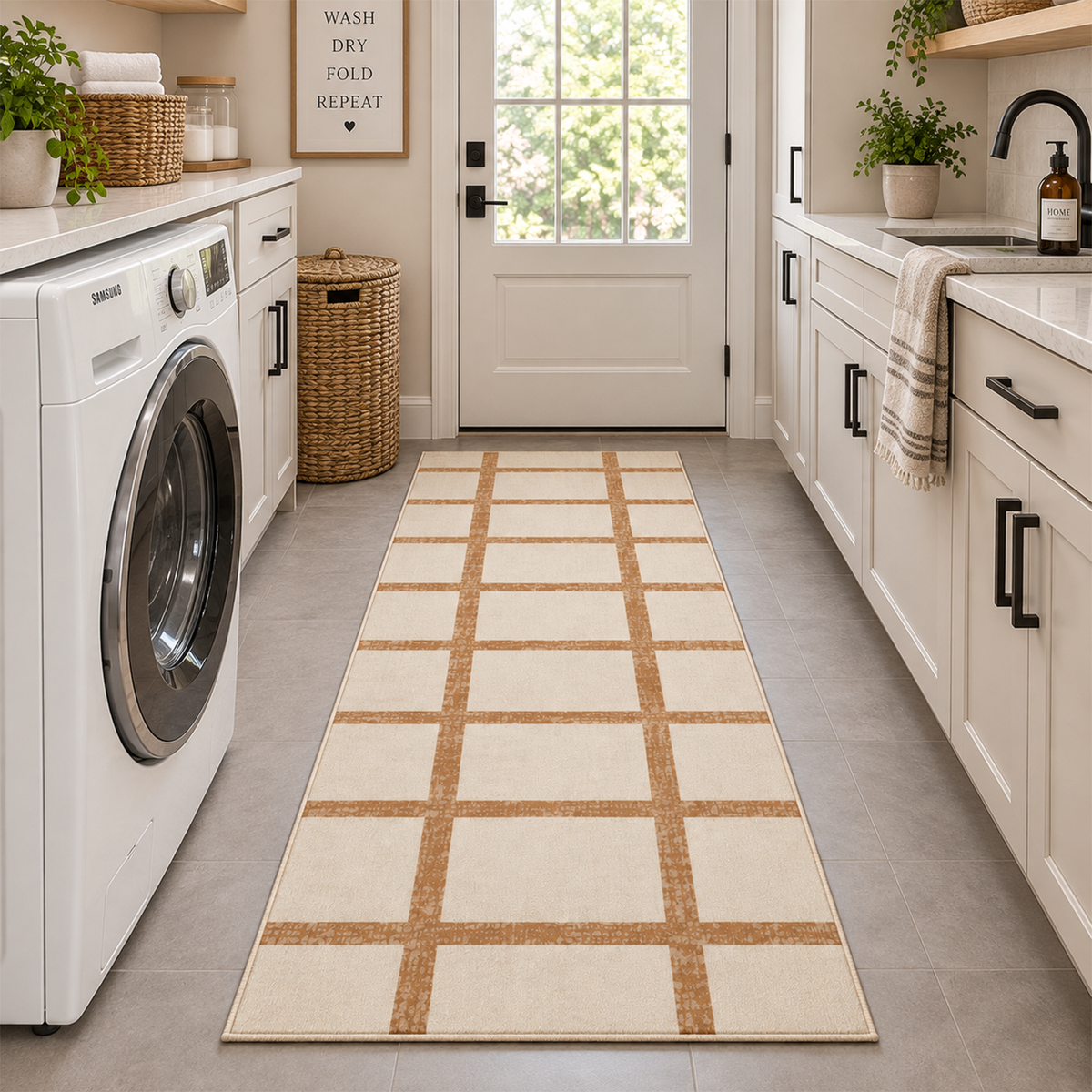 Camel Grid Check Rug
