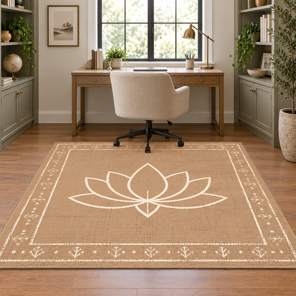 Sand Lotus Border Rug