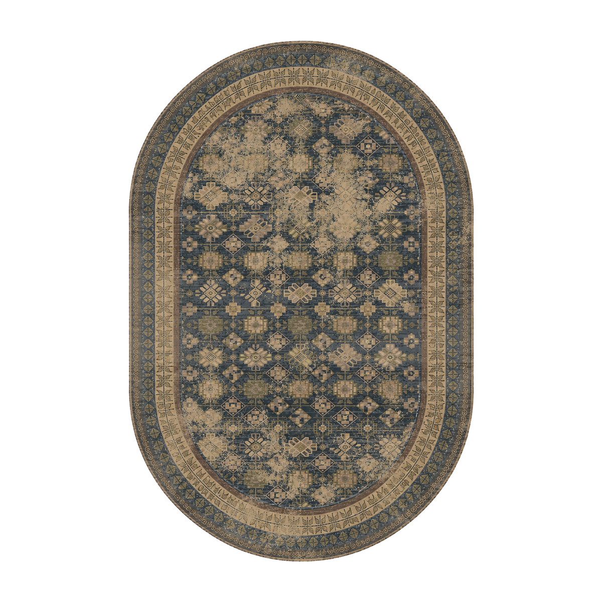 Distressed Navy Botanical Rug