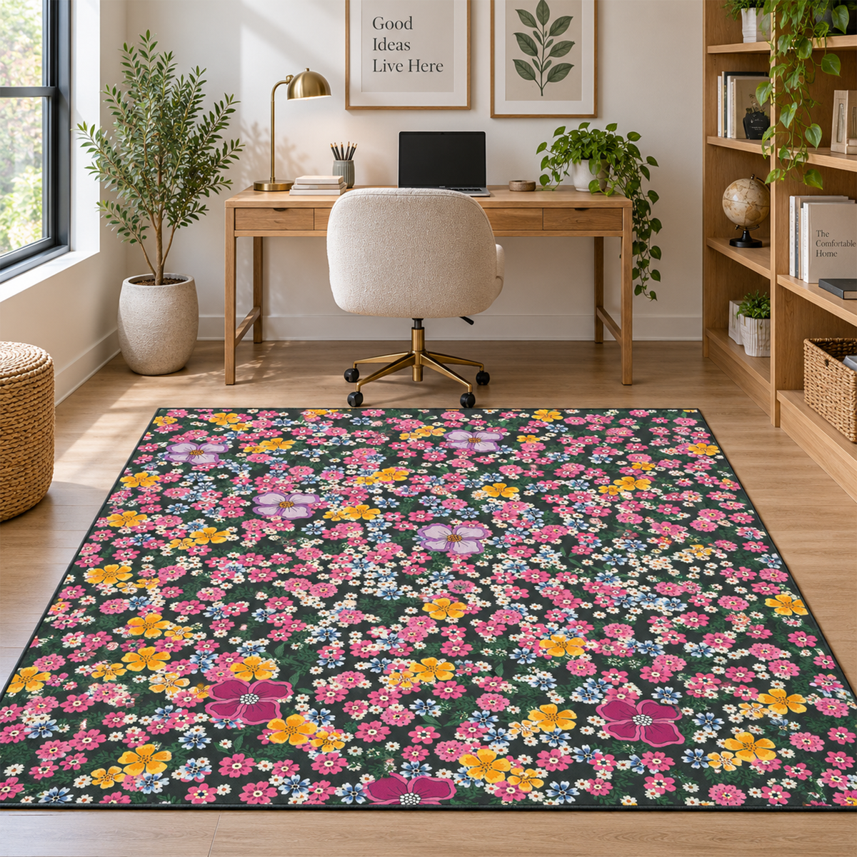 Midnight Blossom Garden Rug