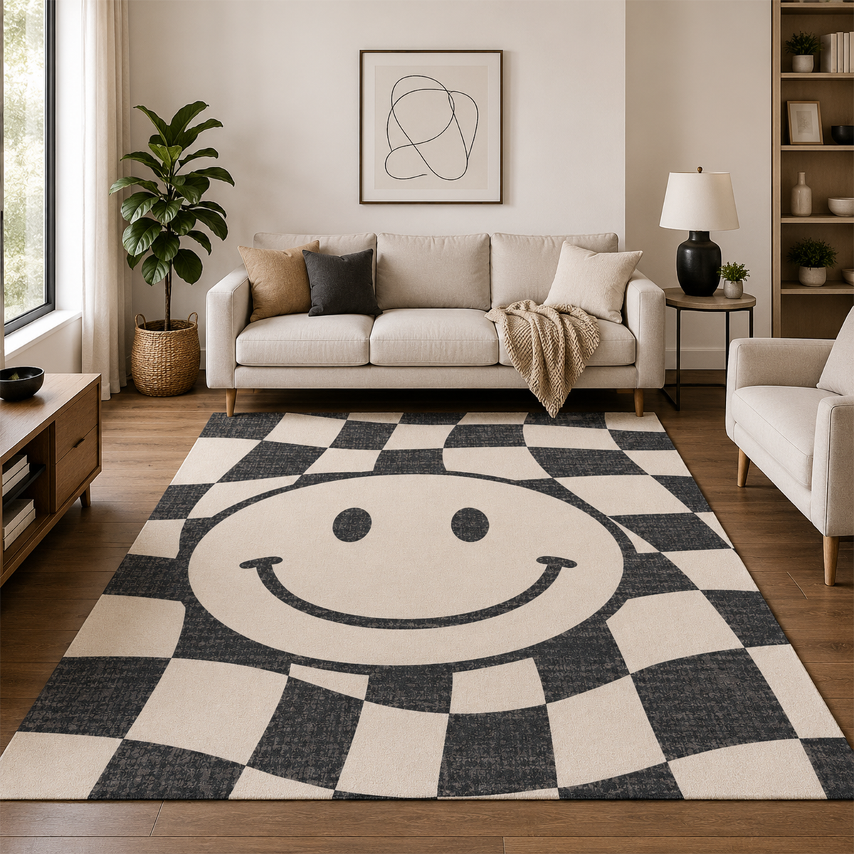 Checkerboard Smiley Rug
