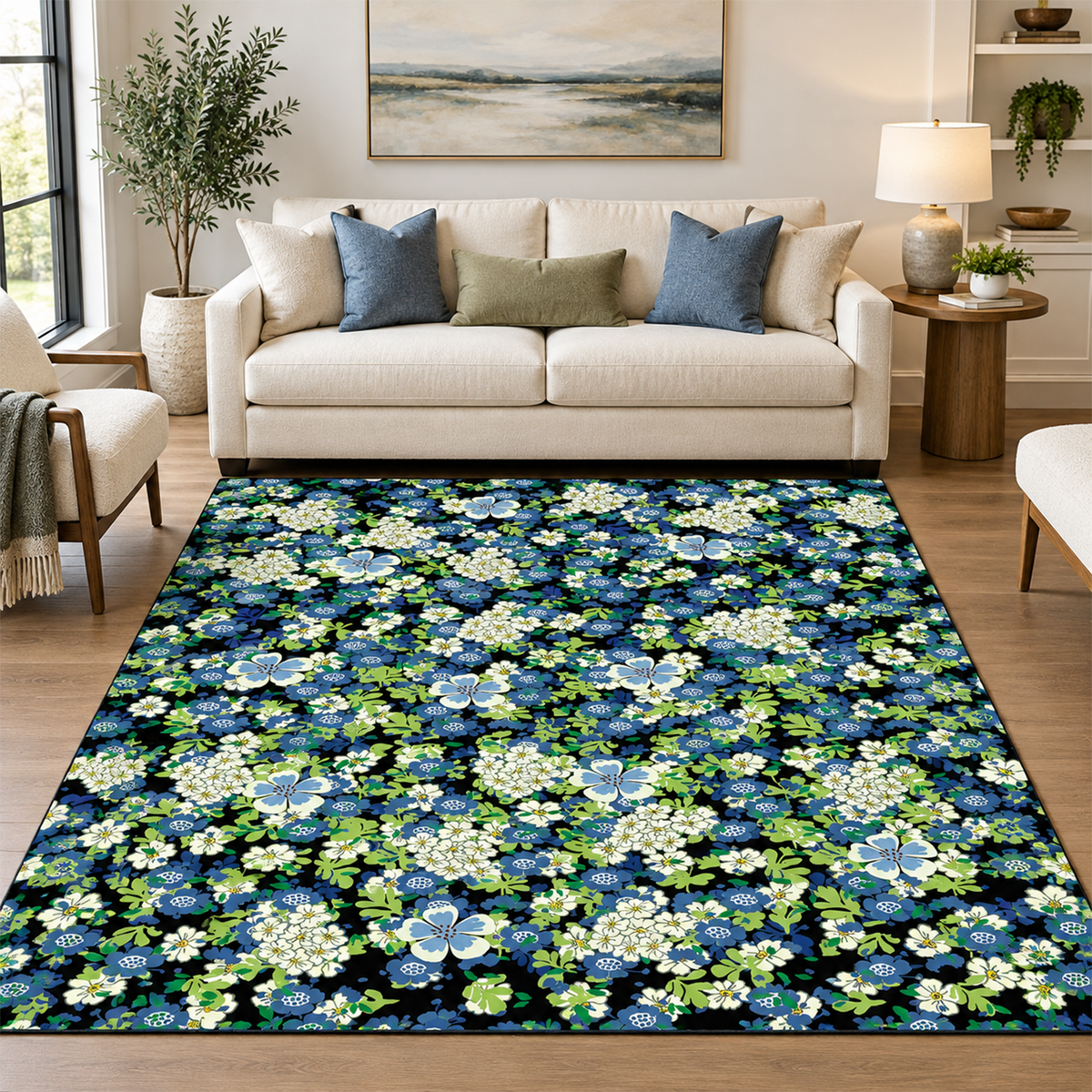 Sapphire Floral Garden Rug