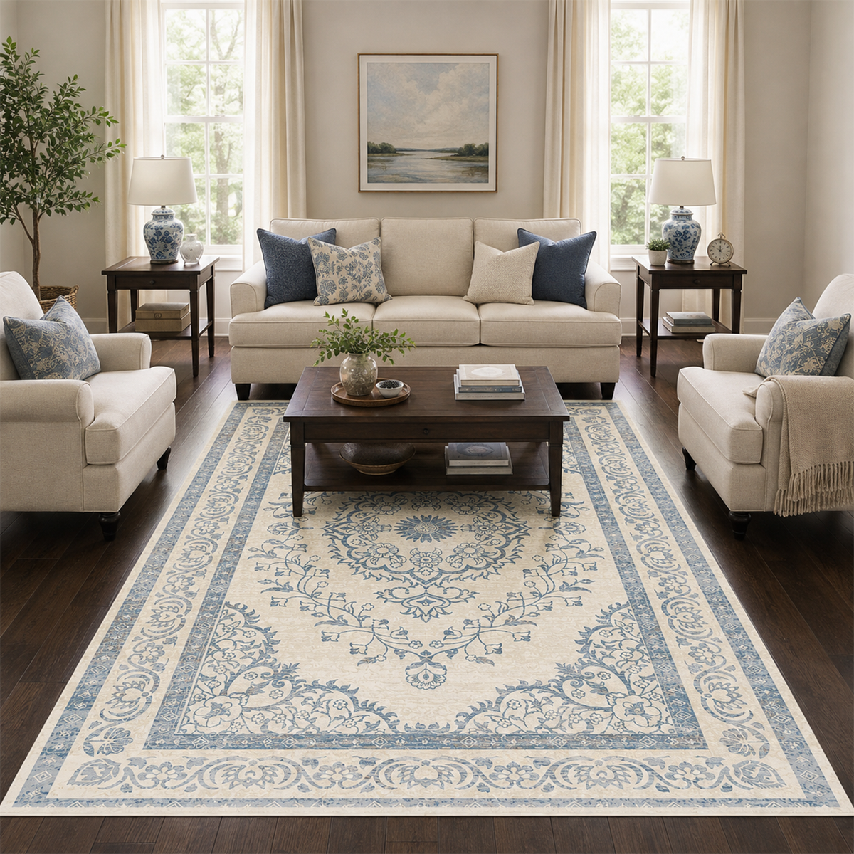 Porcelain Blue Floral Rug
