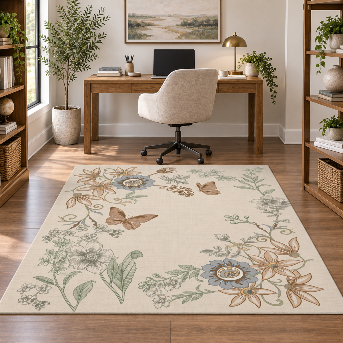 Vintage Botanical Butterfly Rug