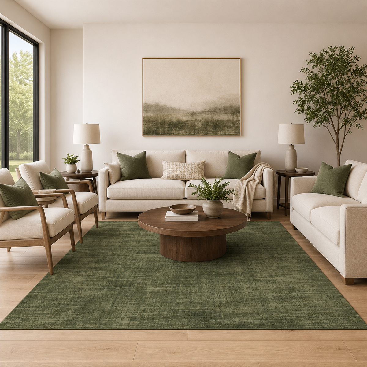 Olive Green Distressed Area Rug