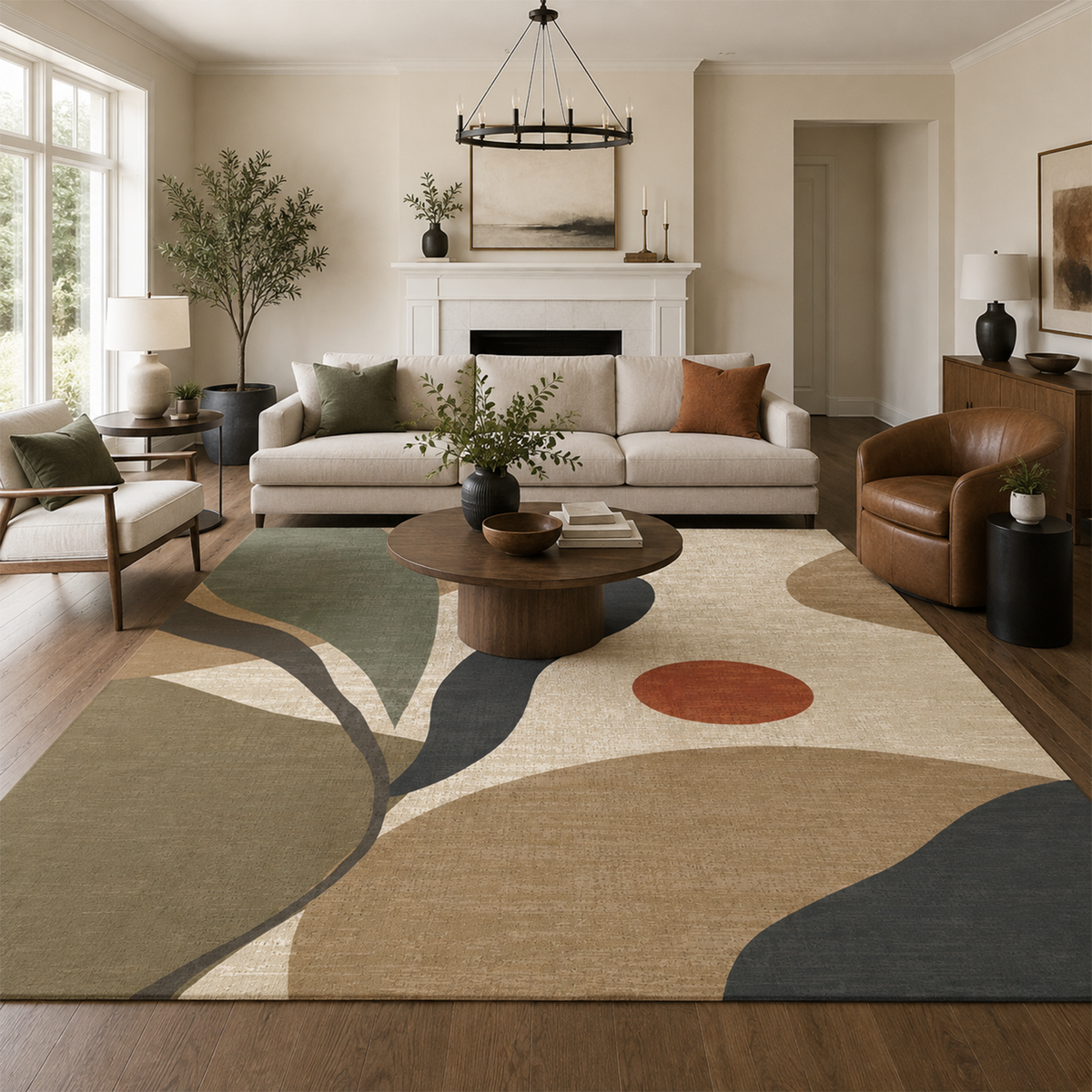 Abstract Botanical Leaf Rug