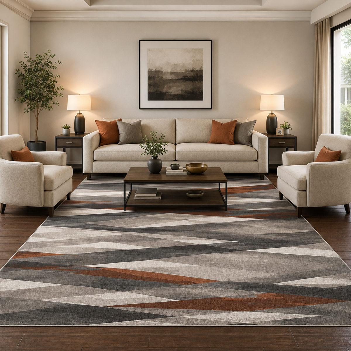 Rust Fusion Geometric Rug
