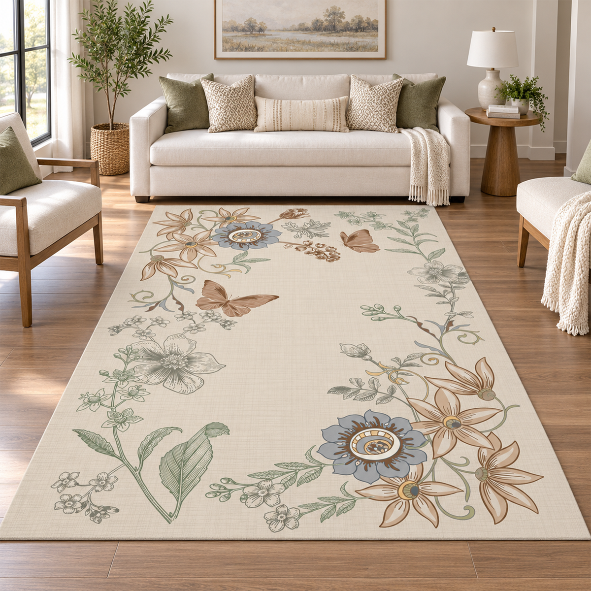 Vintage Botanical Butterfly Rug