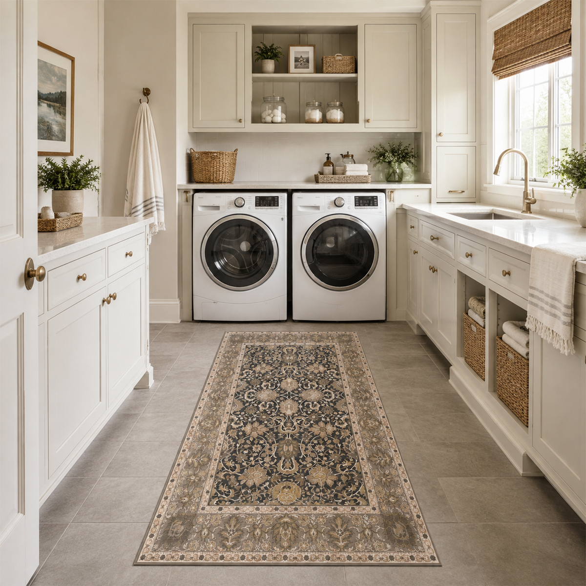 Charcoal Botanical Scroll Rug