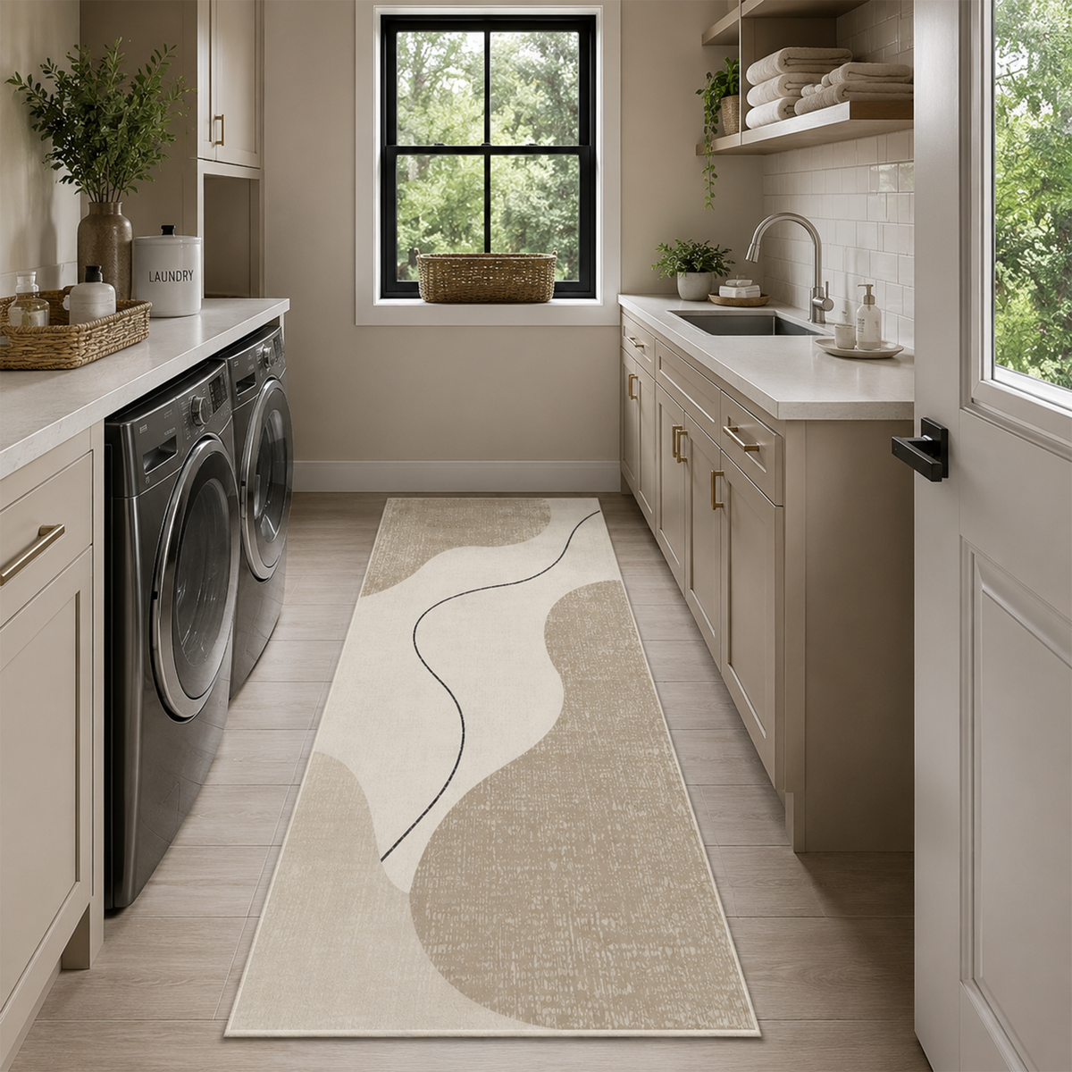 Ivory Abstract Curve Area Rug