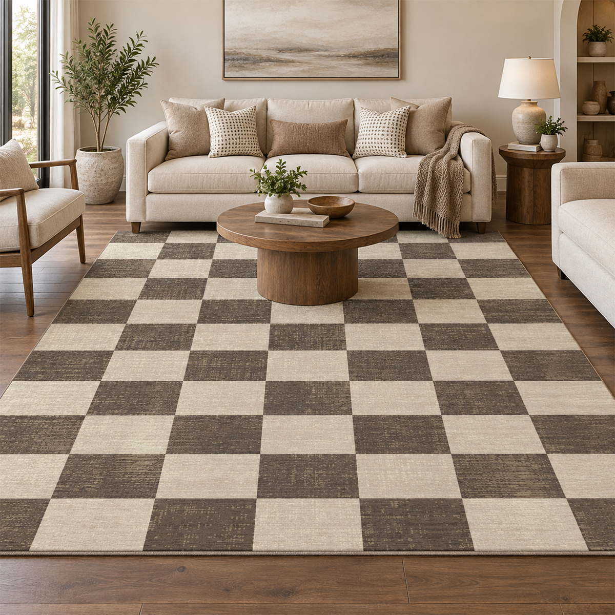 Mocha Chessboard Rug