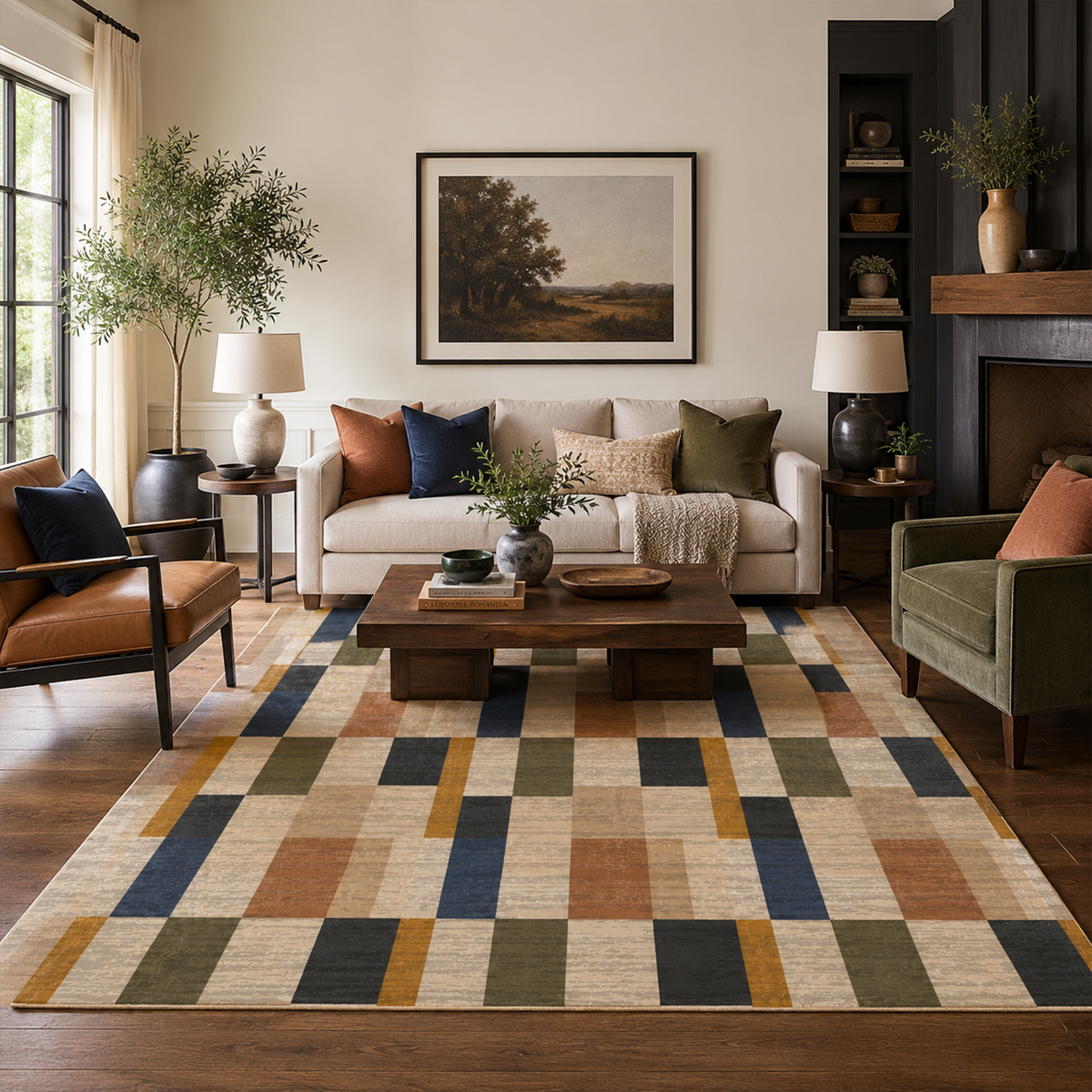 Multicolor Patchwork Grid Rug