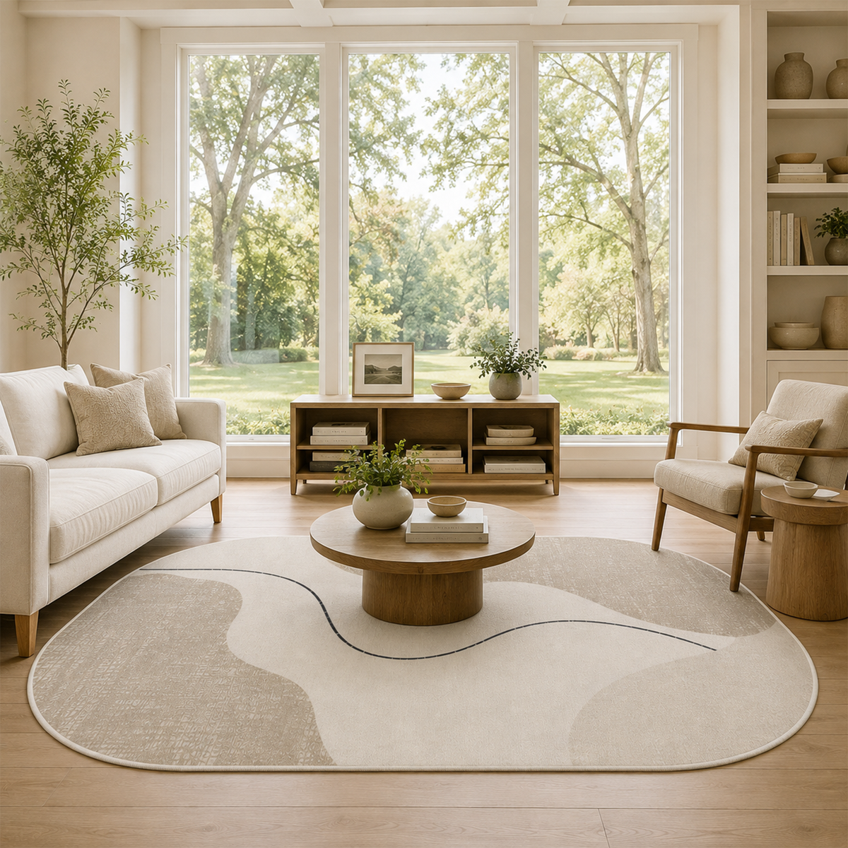 Ivory Abstract Curve Area Rug
