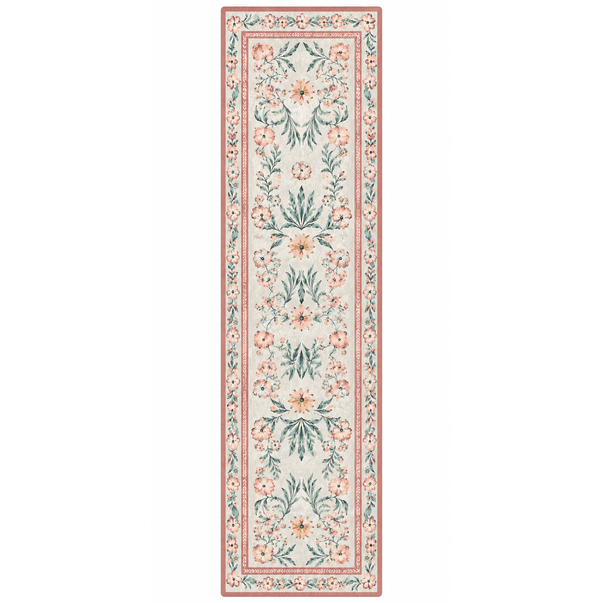 Vintage Peach Floral Botanical Washable Area Rug