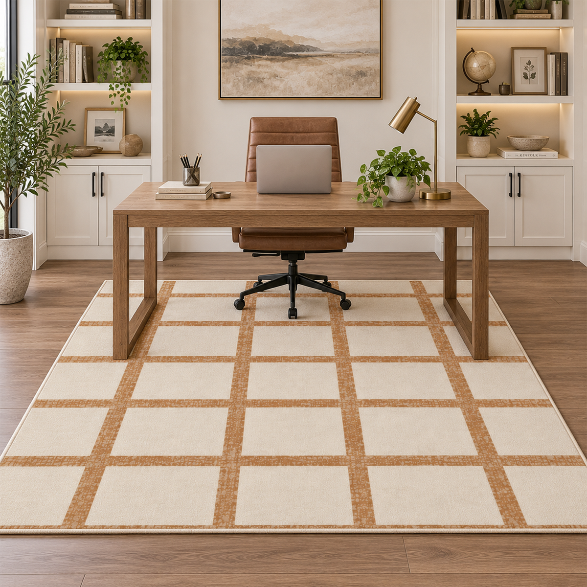 Camel Grid Check Rug