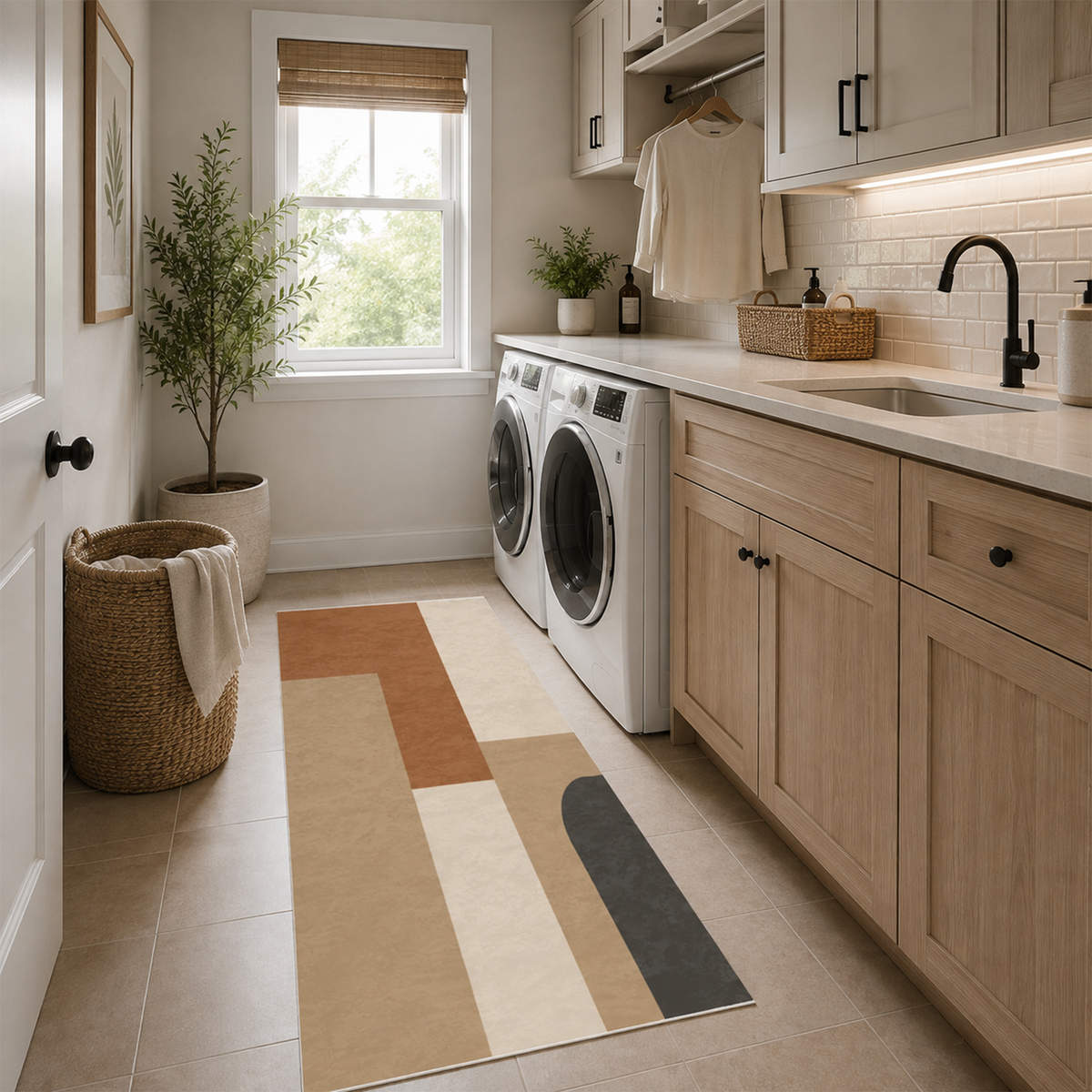 Modern Curved Color Block Area Rug
