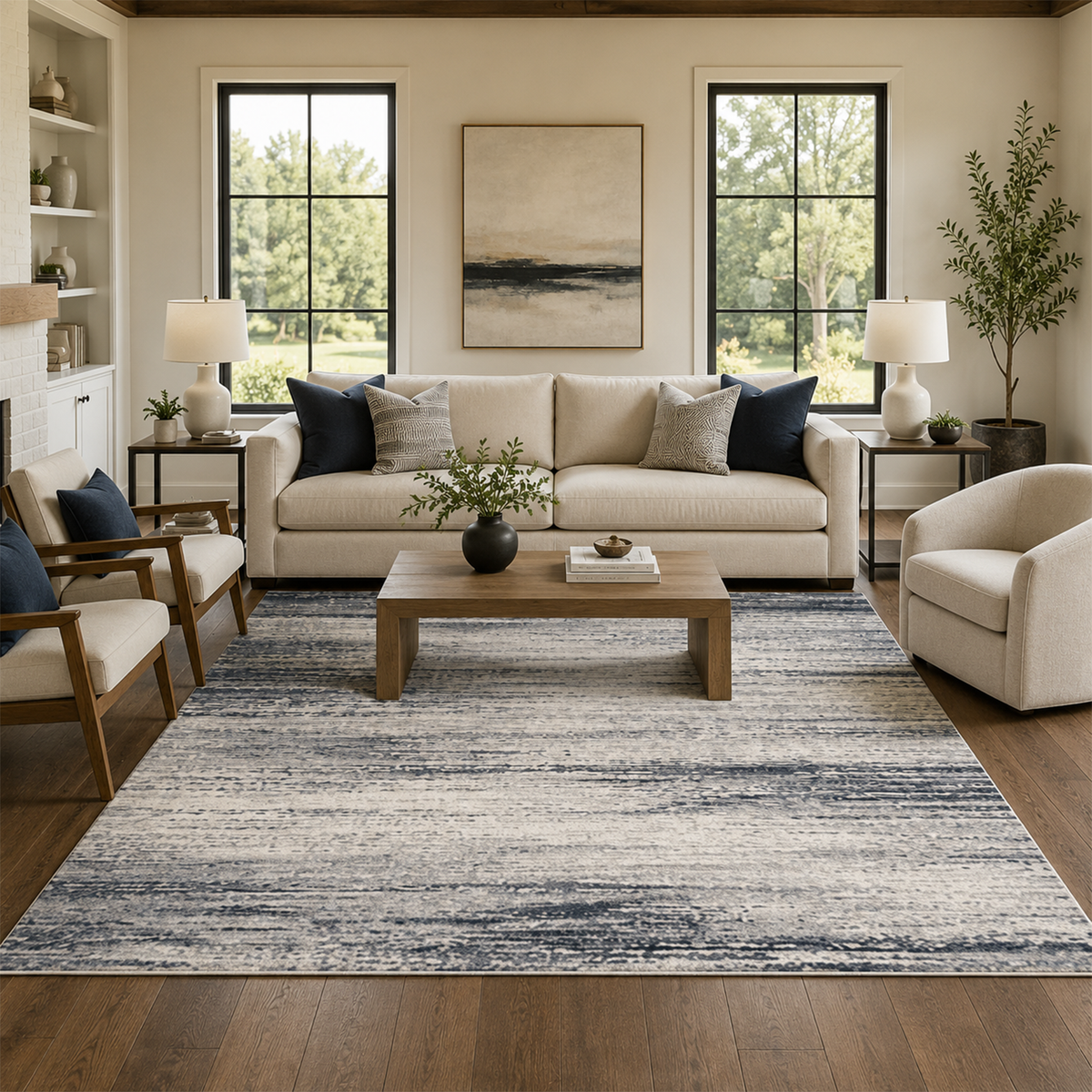 Coastal Blue Linear Rug