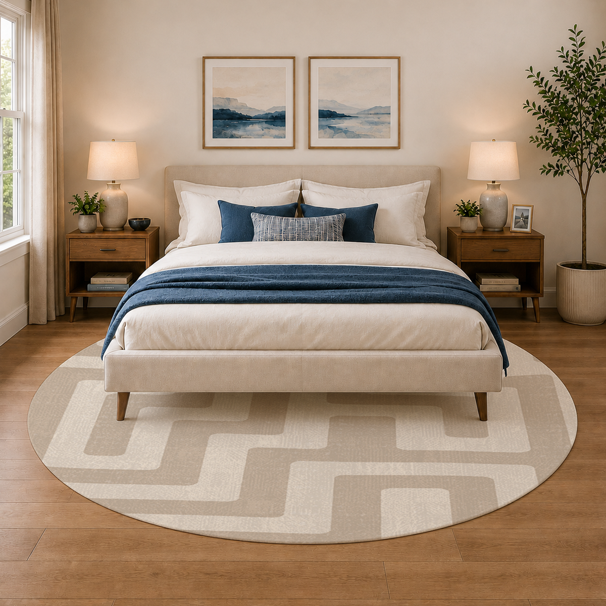 Tonal Beige Maze Labyrinth Rug