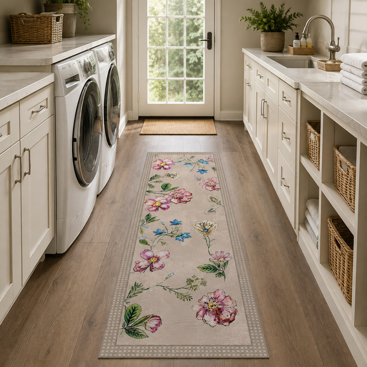 Vintage Floral Botanical Washable Area Rug