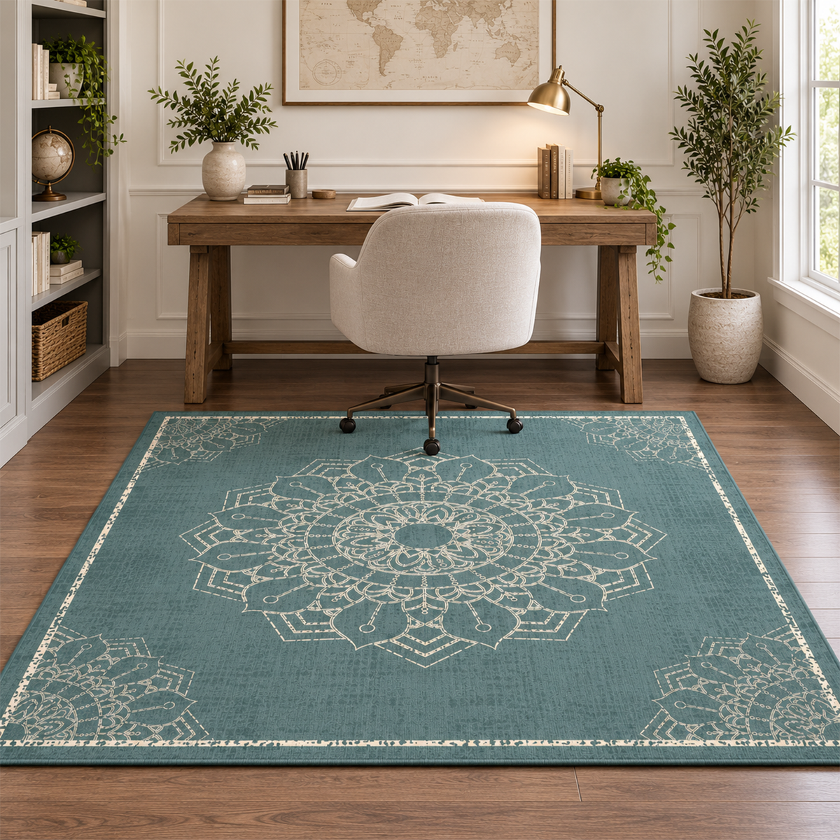 Teal Mandala Medallion Rug