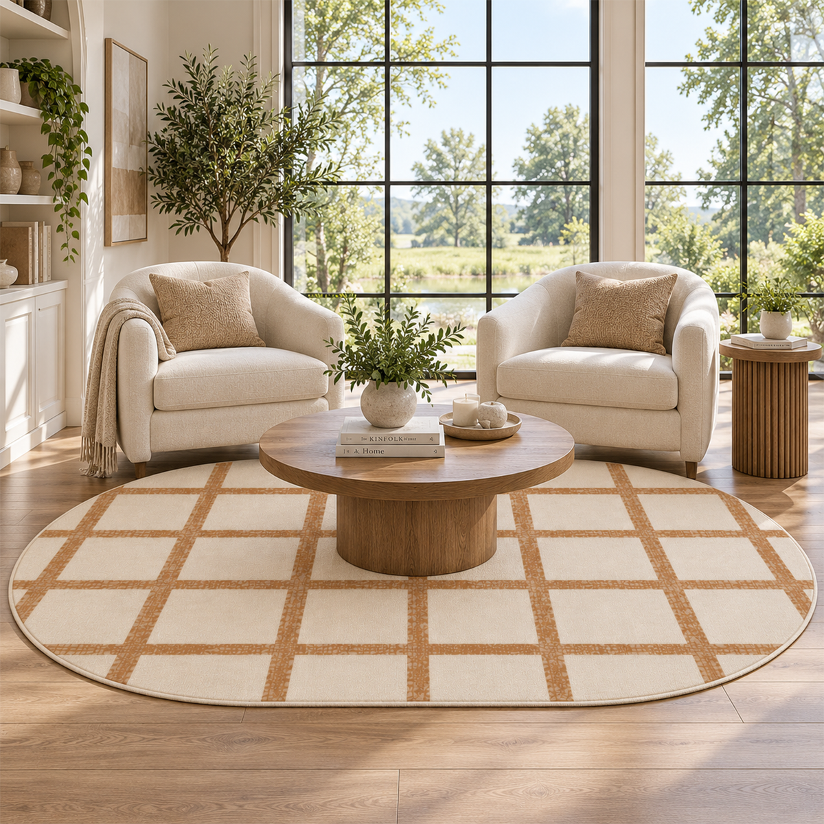 Camel Grid Check Rug