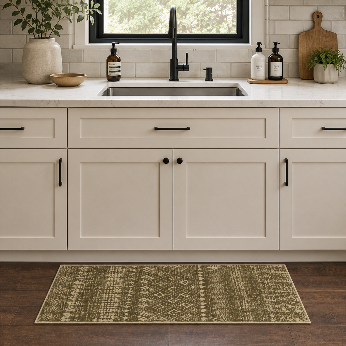 Olive Woven Diamond Kilim Rug