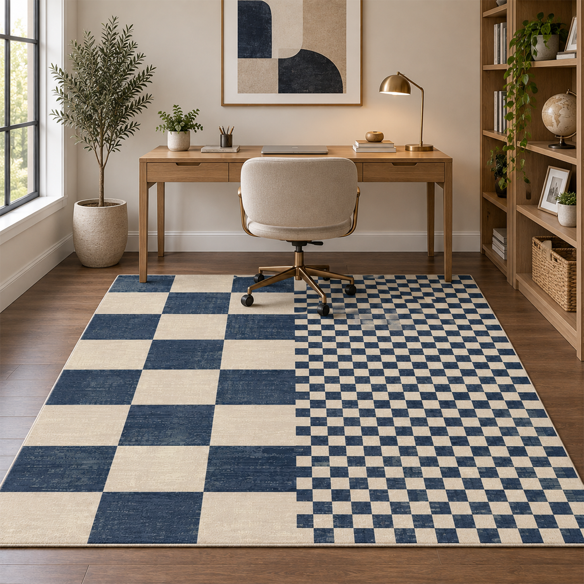 Navy Split Checker Rug