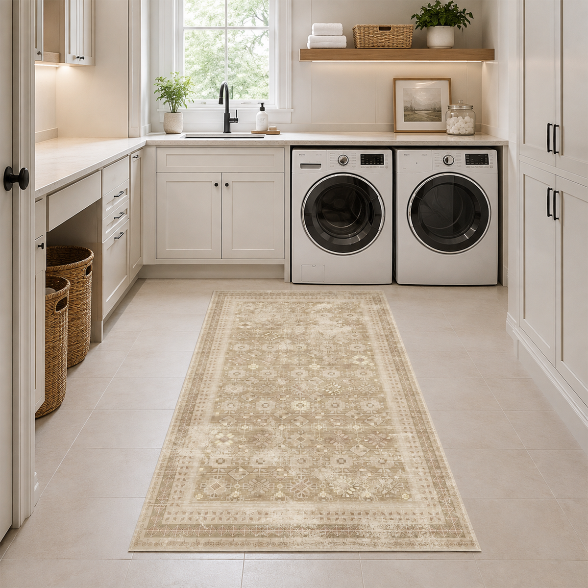 Faded Olive Tribal Diamond Rug