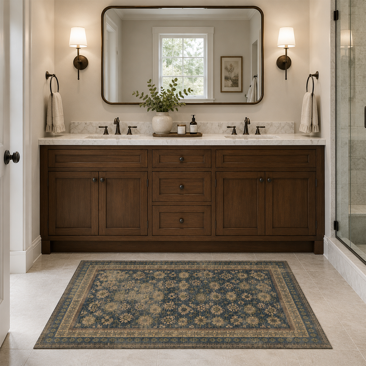Distressed Navy Botanical Rug