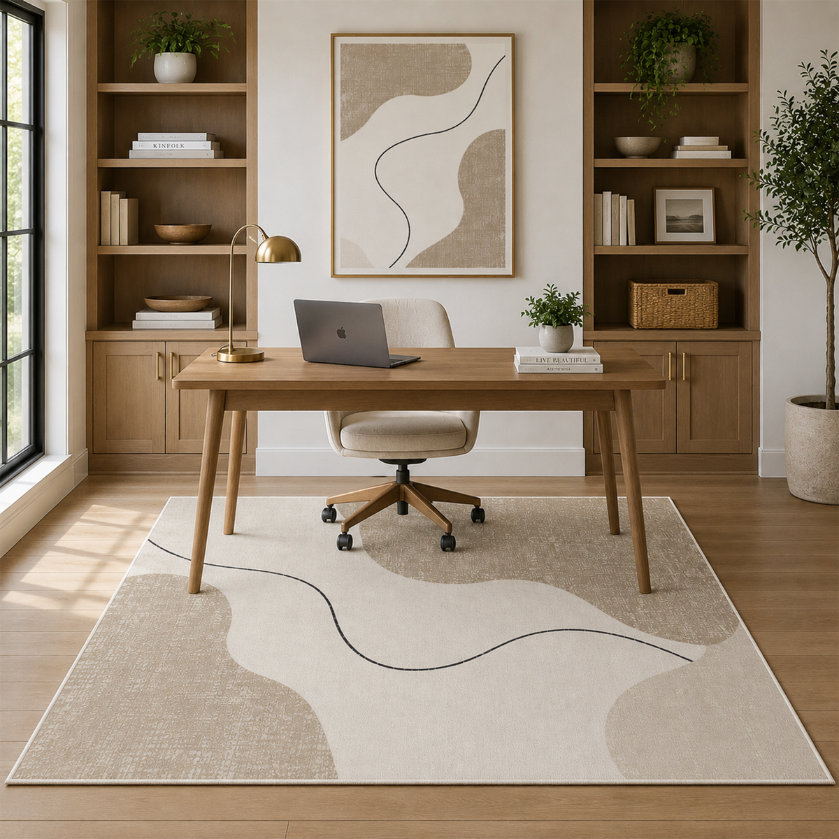 Ivory Abstract Curve Area Rug