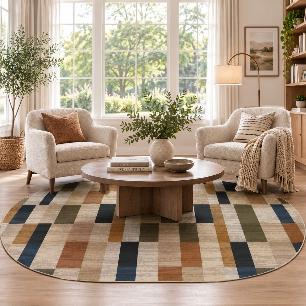 Multicolor Patchwork Grid Rug