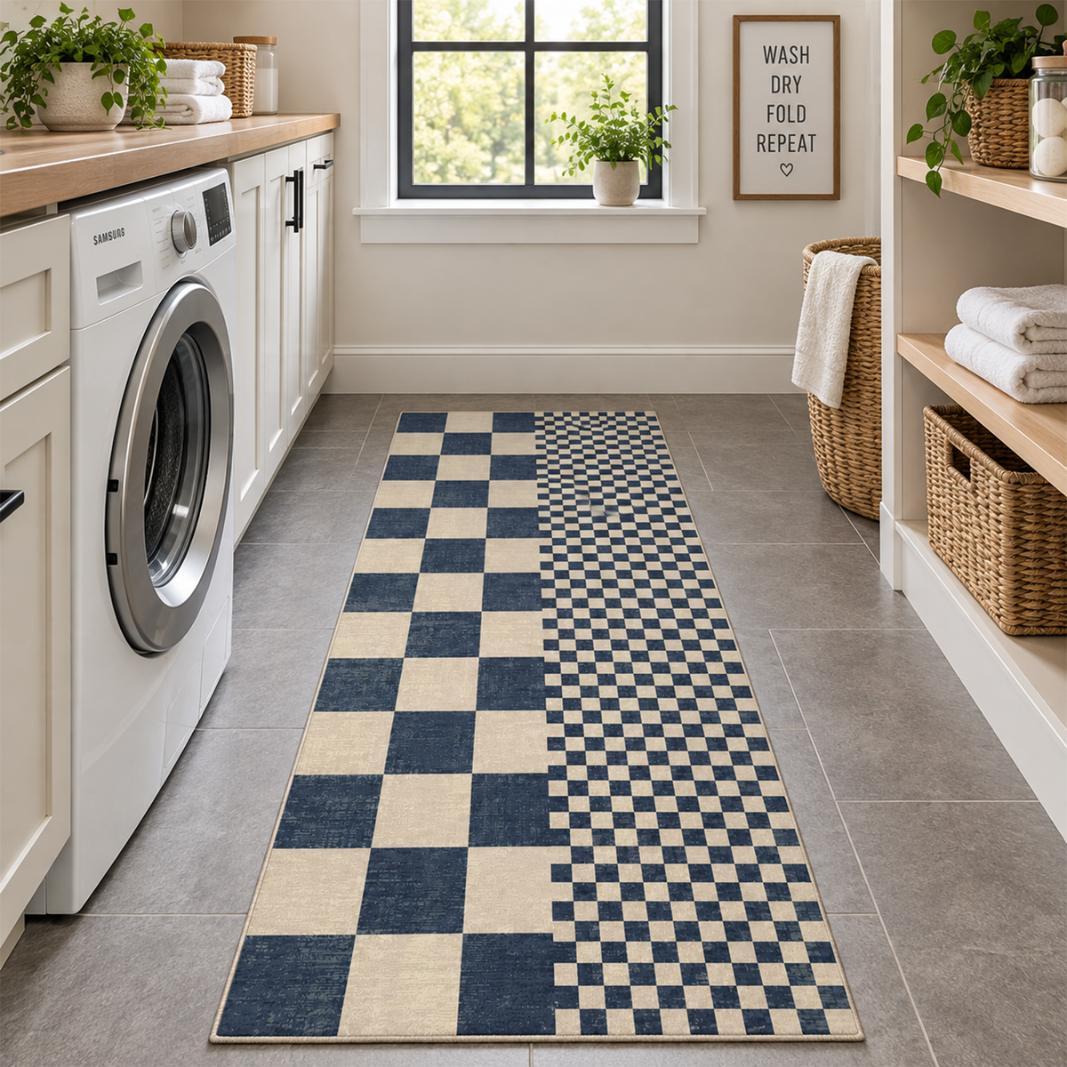 Navy Split Checker Rug