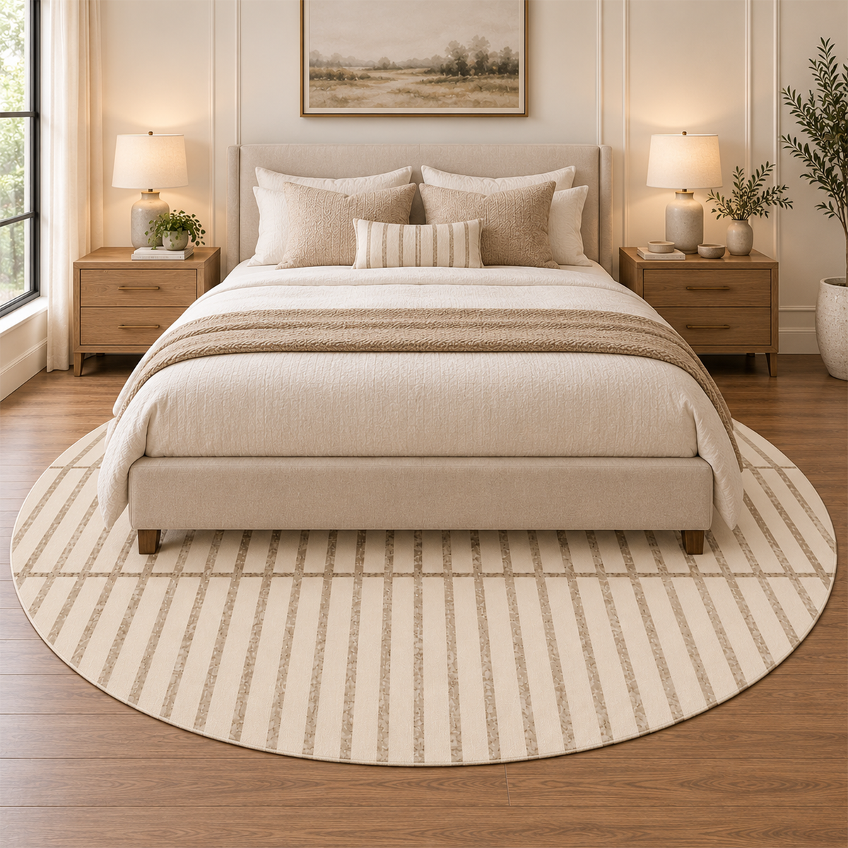 Beige Pinstripe Grid Rug