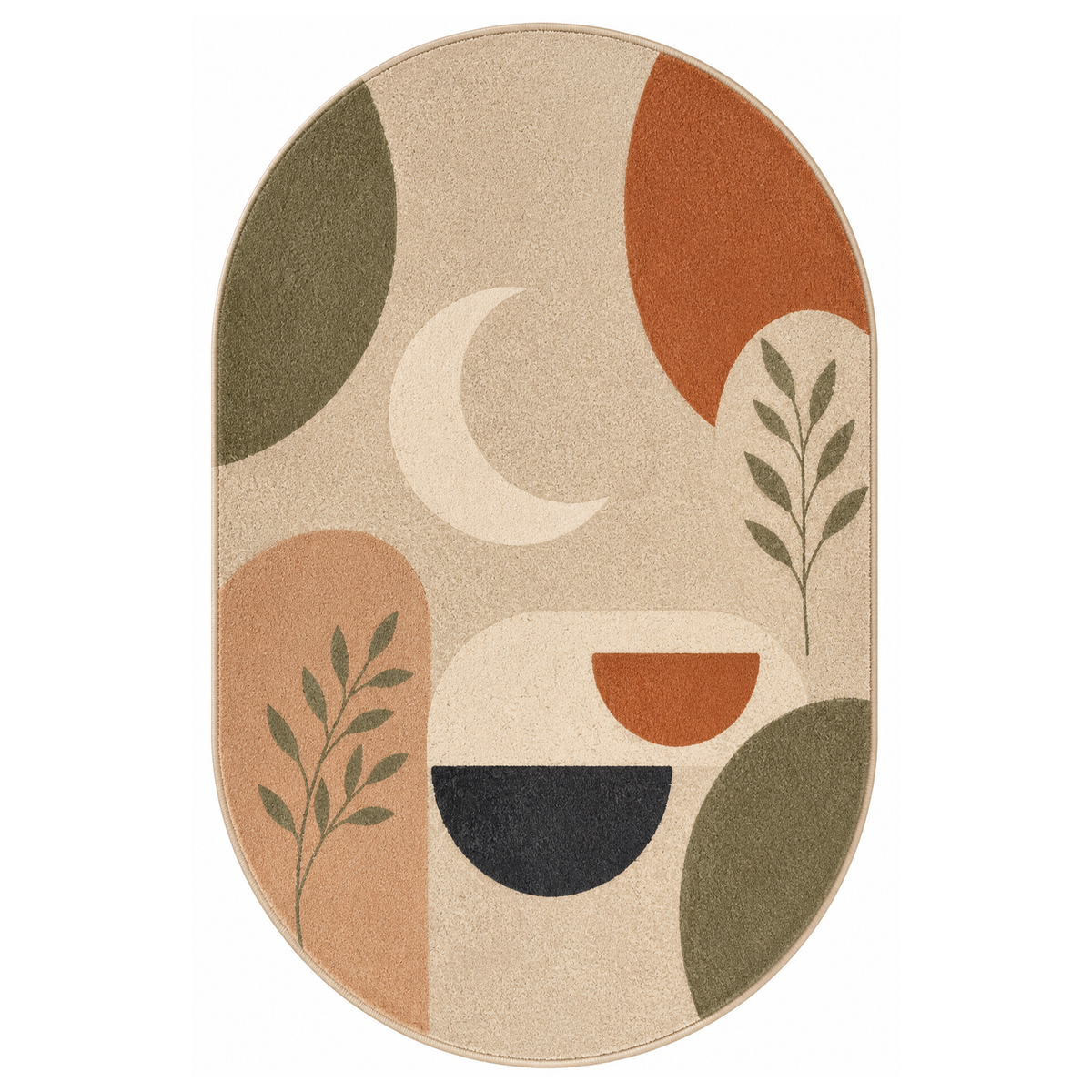 Modern Botanical Geometric Washable Area Rug