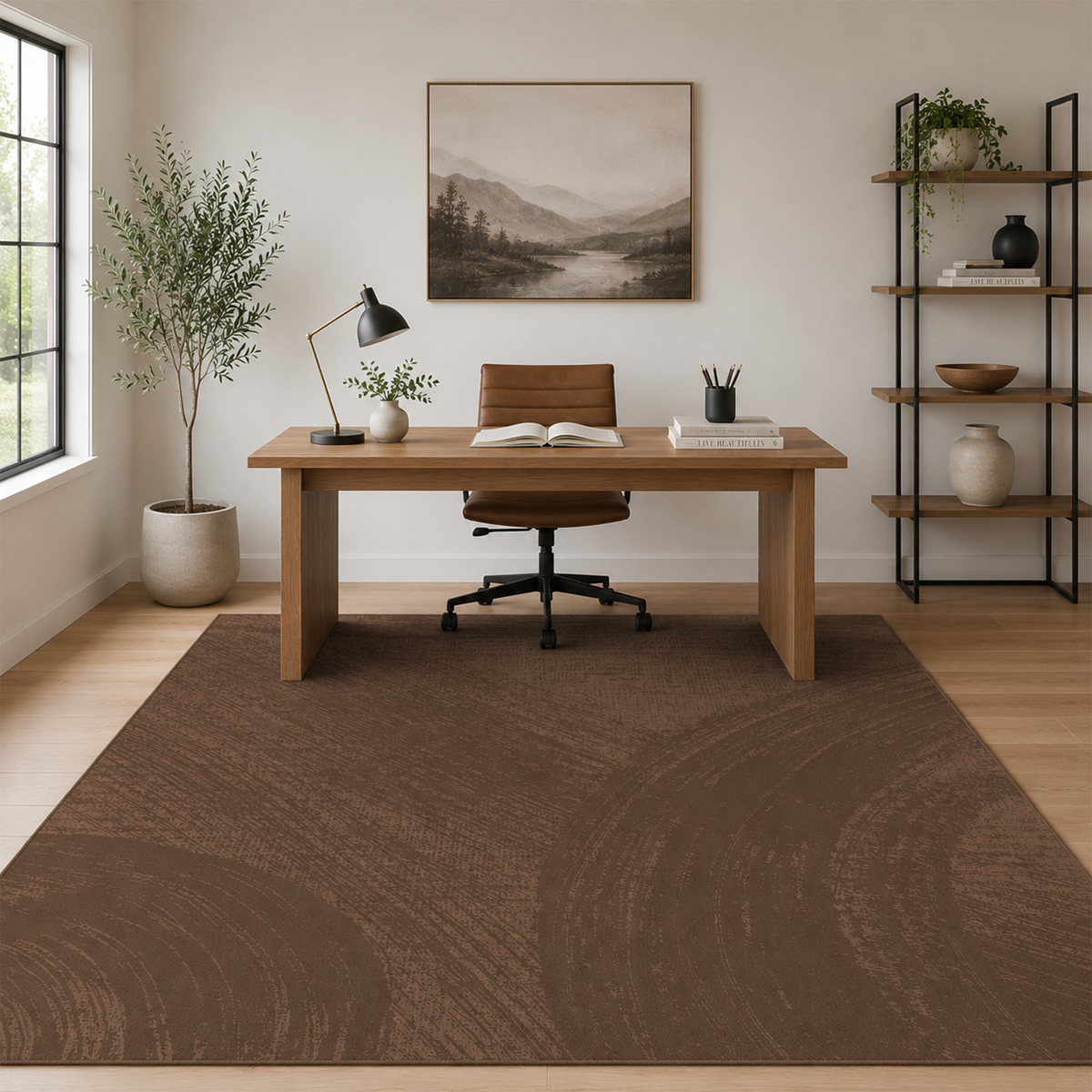 Mocha Abstract Brushstroke Rug